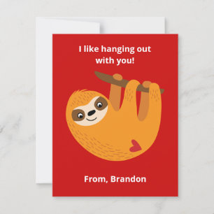 Cartão De Notas Cute Sloth Crianças Dia dos Namorados Sala de Aula