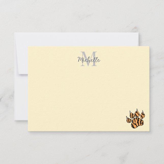 Cartão De Notas Cute Tiger Paw Print Personalized Monogram  (Frente)