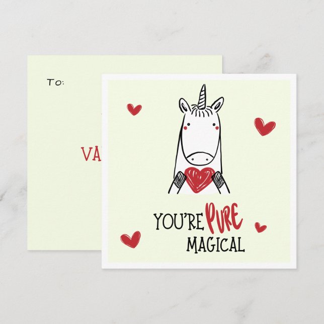 Cartão De Notas Cute Yellow Red Hearts Unicorn Kids Valentines Day (Frente/Verso)