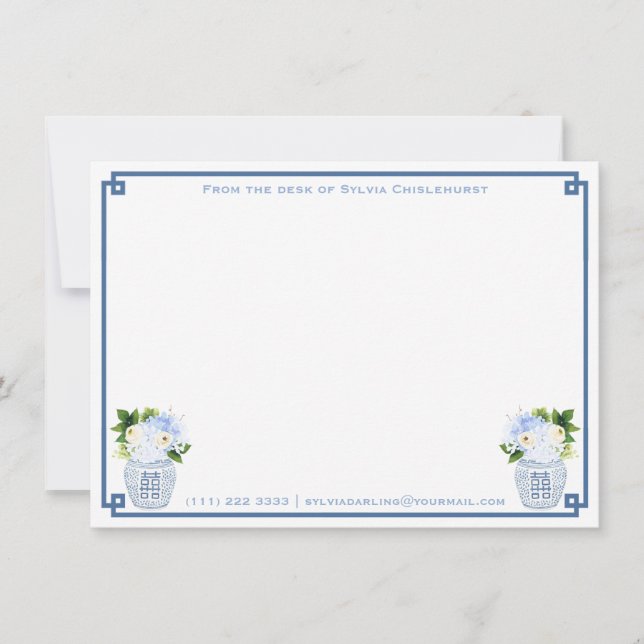 Cartão De Notas Da Mesa De Azul Branco Verde Chinoiserie Chic (Frente)