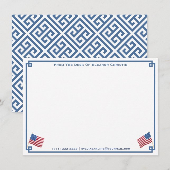 Cartão De Notas Da Mesa De | Sinalizador clássico EUA Personalizad (Frente/Verso)