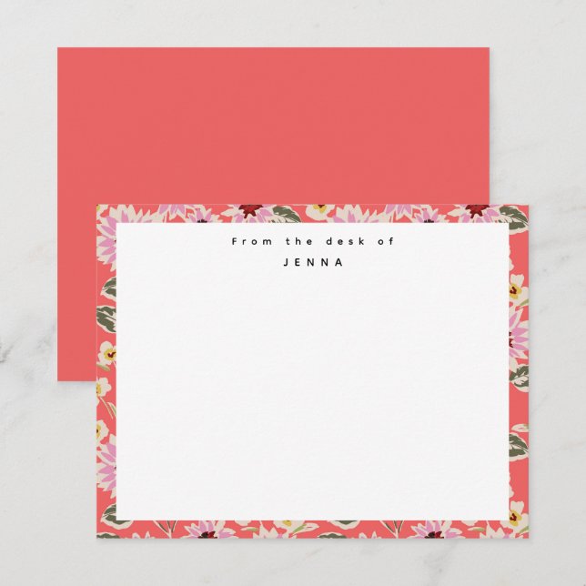 Cartão De Notas Da Mesa Do Padrão Floral Vibrante (Frente/Verso)