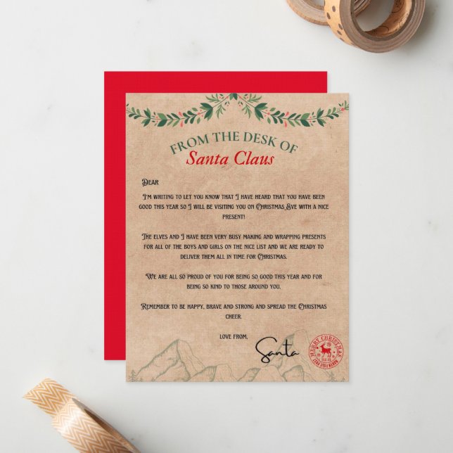 Cartão De Notas Da Mesa Do Papai Noel Kraft (Frente/Verso In Situ)