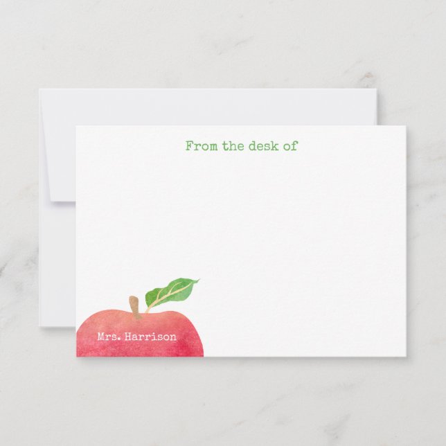 Cartão De Notas Da mesa do professor Red Apple Personalizado (Frente)