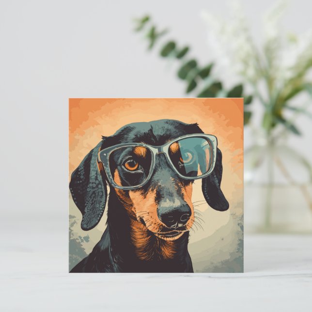 Cartão De Notas Dachshund de Óculos (Em pé/Frente)