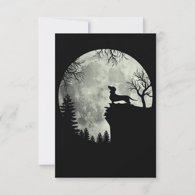 Cartão De Notas Dachshund E Lua Halloween (Frente)
