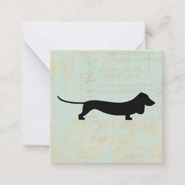 Cartão De Notas Dachshund Wiener Dog Silhouette sobre Música Teal  (Frente)