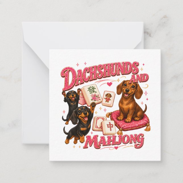 Cartão De Notas Dachshunds e Mahjong (Frente)