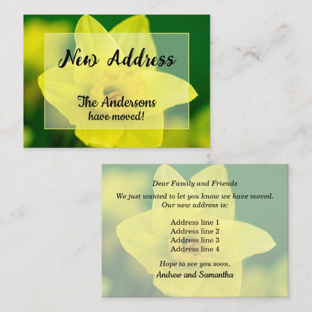 Cartão De Notas Daffodil New Address Announcement (Frente/Verso)
