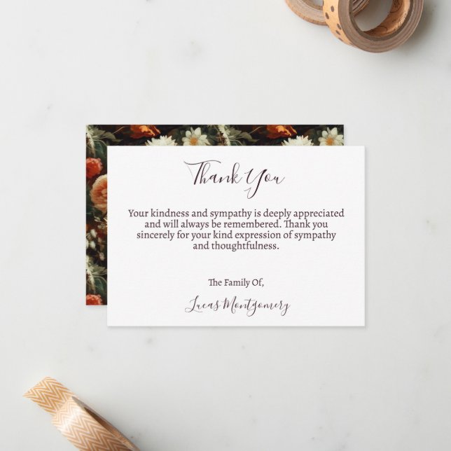 Cartão De Notas Dahlias Funeral Flor Obrigado, Simpatia (Frente/Verso In Situ)