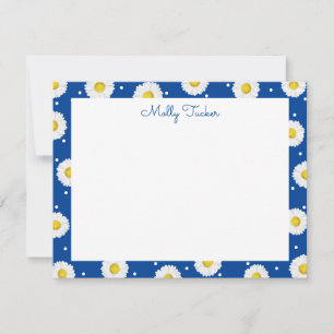 Cartão De Notas Daisies Elegantes Floral Aquarela Azul e Amarelo