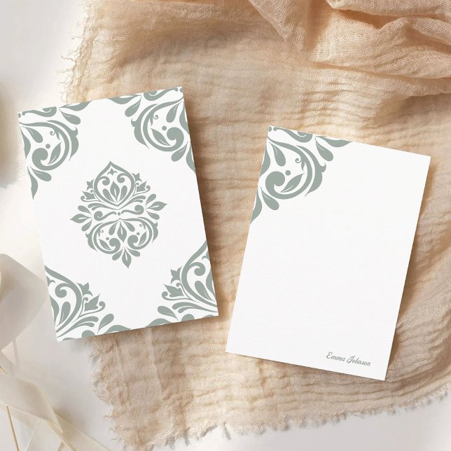 Cartão De Notas Damask Ambience Pale Olive (Criador carregado)