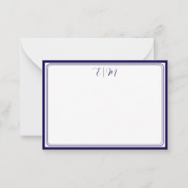 Cartão De Notas  Dark Blue three Border Monogram Note Card