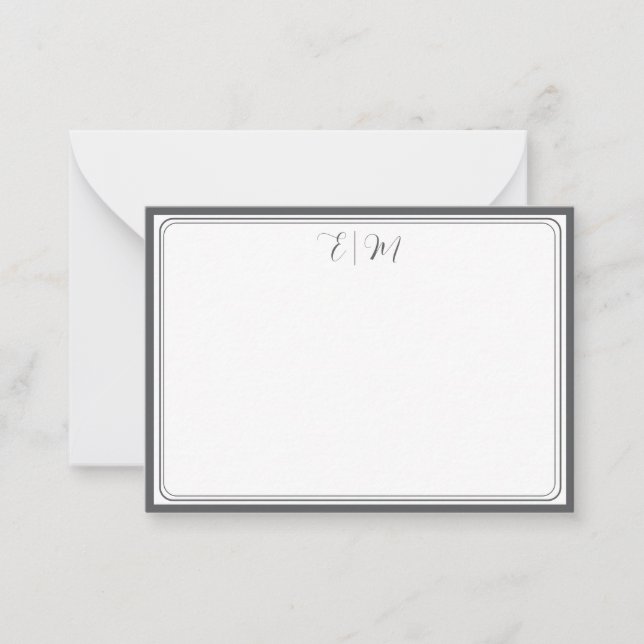 Cartão De Notas  Dark Grey three Border Monogram Note Card (Frente)