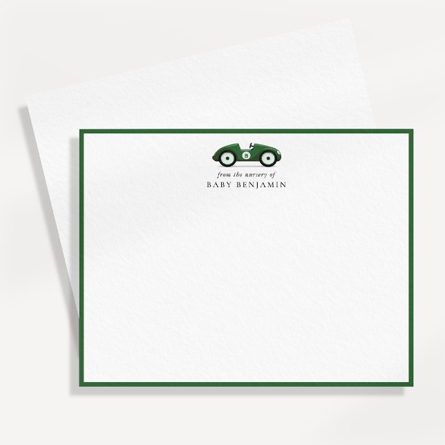 Cartão de Notas de Berçário de Carro Retro Verde (Criador carregado)