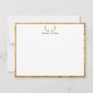 Cartão De Notas Deer Antlers Rustic Wood Hunter Personalizado