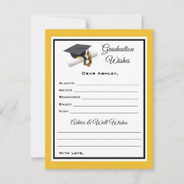 Cartão De Notas Desejos e conselhos do formando | Preto e amarelo
