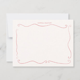 Cartão De Notas Desenhado à Mão Rosa Vermelho Caprichoso Personali