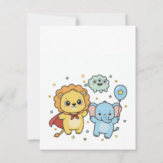Cartão De Notas Desenho animado de amigos leão e elefante super-he