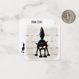 Cartão De Notas Desenho animado de gato preto engraçado e feroz