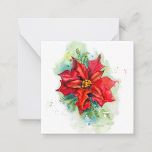 Cartão De Notas Desenho aquarela Flor vermelha de Natal