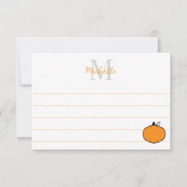 Cartão De Notas Desenho de Abóbora Fofa Monograma Personalizado Li