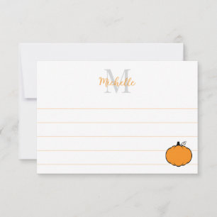 Cartão De Notas Desenho de Abóbora Fofa Monograma Personalizado Li