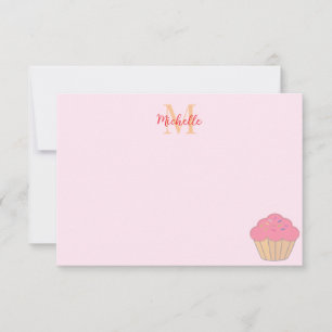 Cartão De Notas Desenho de Cupcake Com Confeitos Monograma 