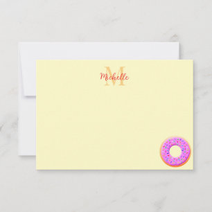 Cartão De Notas Desenho de Donut Com Confeitos Monograma 
