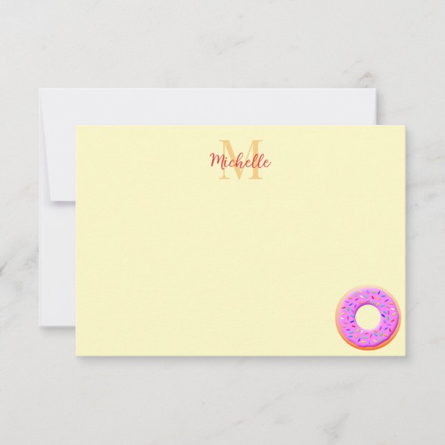 Cartão De Notas Desenho de Donut Com Confeitos Monograma  (Frente)