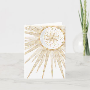 Cartão De Notas Desenho de Mandala do Sol e da Lua com Doodles em