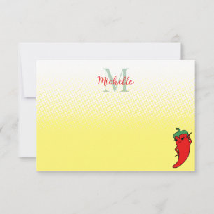 Cartão De Notas Desenho de Pimenta Fofa Personalizado Monograma No
