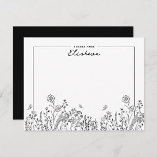 Cartão De Notas Desenho Floral Minimalista de Script na moda