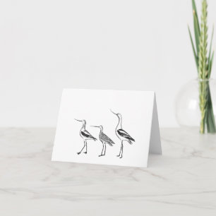 Cartão De Notas Desenho minimalista de arte de aves em preto e bra