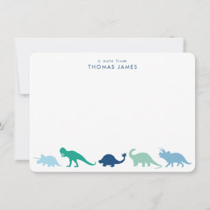 Cartão De Notas Desfile de Dinossauros, Personalizado em Azul e Ve