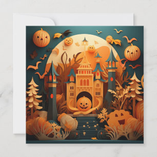 Cartão De Notas Design de Efeito 3D da Cena de Halloween Bonita
