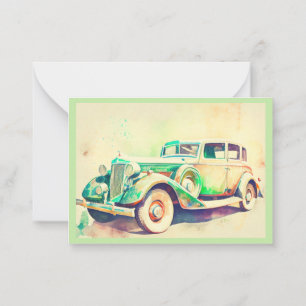 CARTÃO DE NOTAS DESIGN ELEGANTE WATERCOLOR CARRO VINTAGE