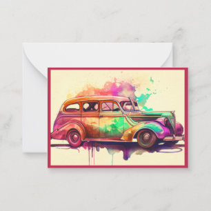 CARTÃO DE NOTAS DESIGN ELEGANTE WATERCOLOR CARRO VINTAGE
