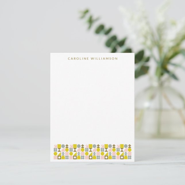 Cartão De Notas Design Geométrico Cor-de-Rosa e Amarelo Personaliz (Em pé/Frente)