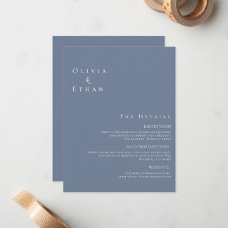 Cartão De Notas Detalhes do Casamento Azul Dusty, Minimalista Mode