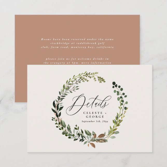 Cartão De Notas Detalhes do casamento de botânica de folhagem de W (Frente/Verso)