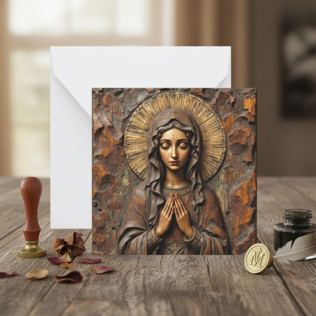Cartão De Notas Devoção Esculpida Maria de Madeira (Criador carregado)
