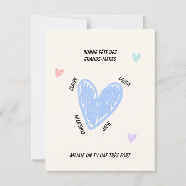 Cartão De Notas Dia das Avós Personalizado com Nomes dos Netos (Frente)