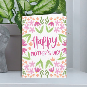 Cartão De Notas Dia de as mães de Aquarela Floral Cor-de-Rosa-Cons