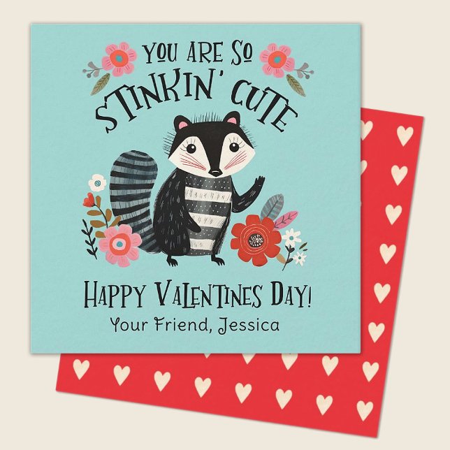 Cartão De Notas Dia de os namorados De Crianças Bonitas Com Pintin (Stinkin Cute skunk valentine.  perfect for a kids classroom exhange. Personalize it today!)
