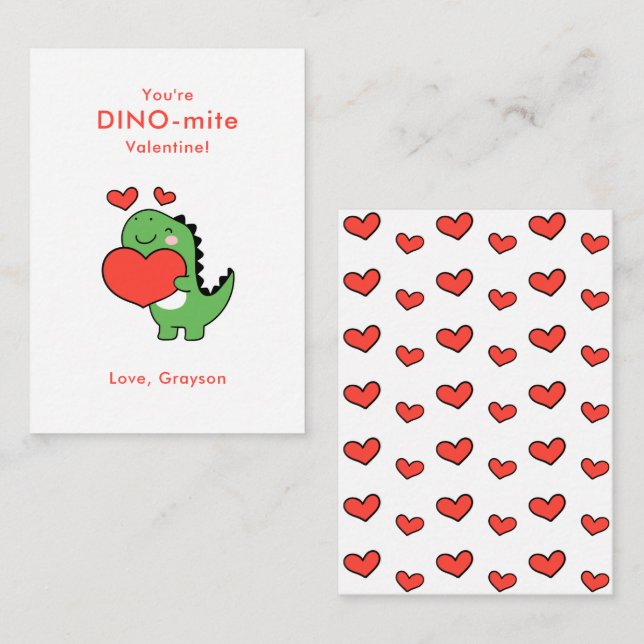 Cartão De Notas Dia de os namorados Personalizado Dino Heart (Frente/Verso)