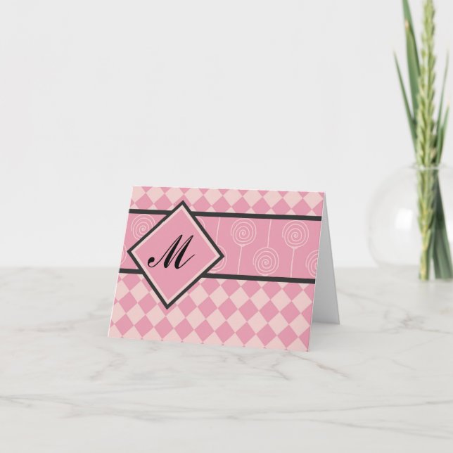 Cartão De Notas Diamantes rosa monogramas e lábios (Frente)