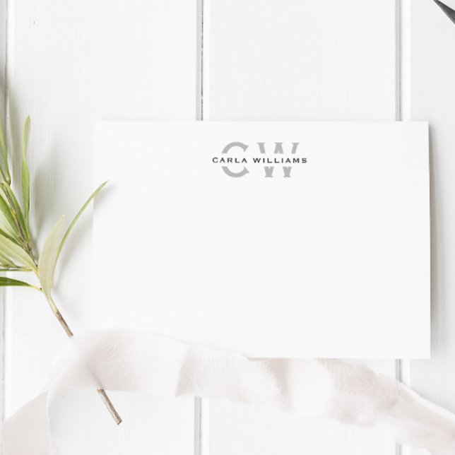 Cartão De Notas Dividir nota formal elegante do Monograma de cinza (Criador carregado)