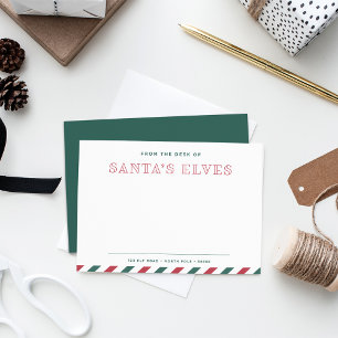 Cartão De Notas Do Gabinete dos Elfos de Papai Noel Natal Branco