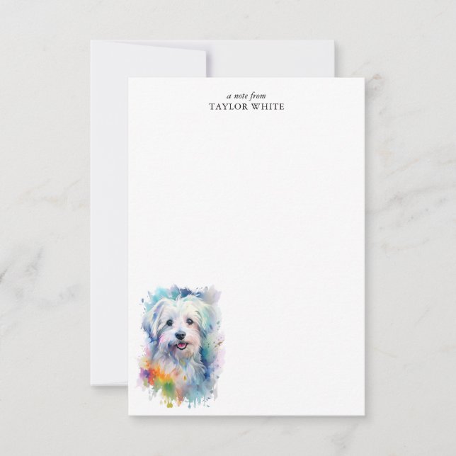 Cartão De Notas Doce Aquarela Maltês Cachorro Personalizado Obriga (Frente)